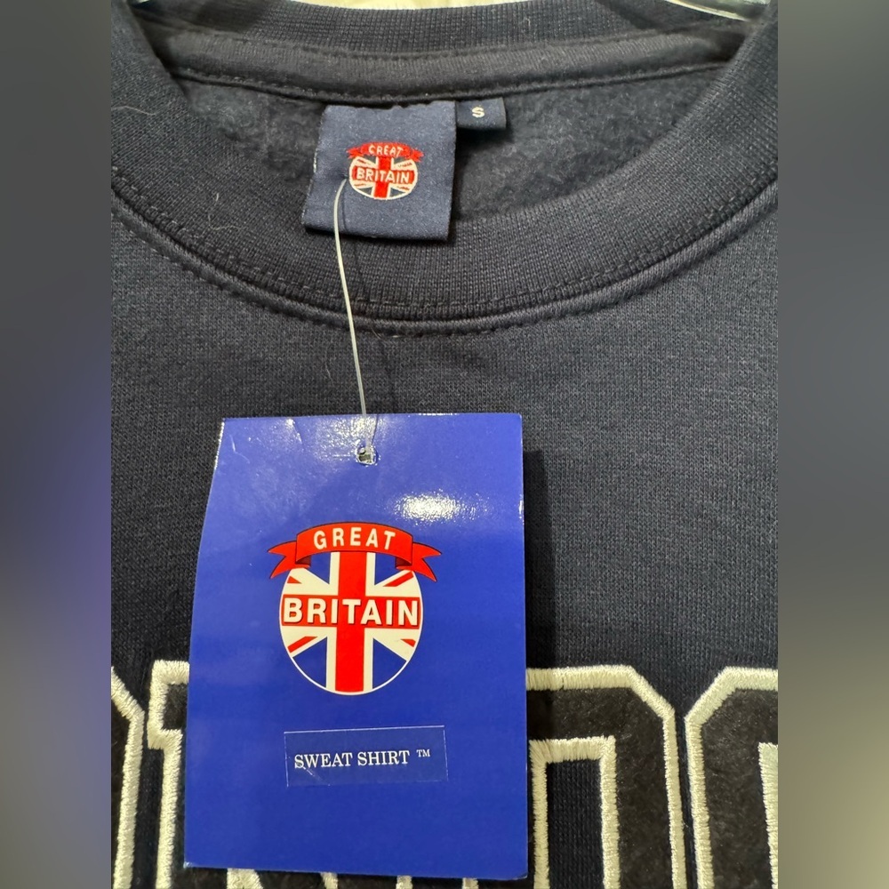 London England NWT Women British Flag Sweatshirt Blue Size Small - Picture 3 of 4